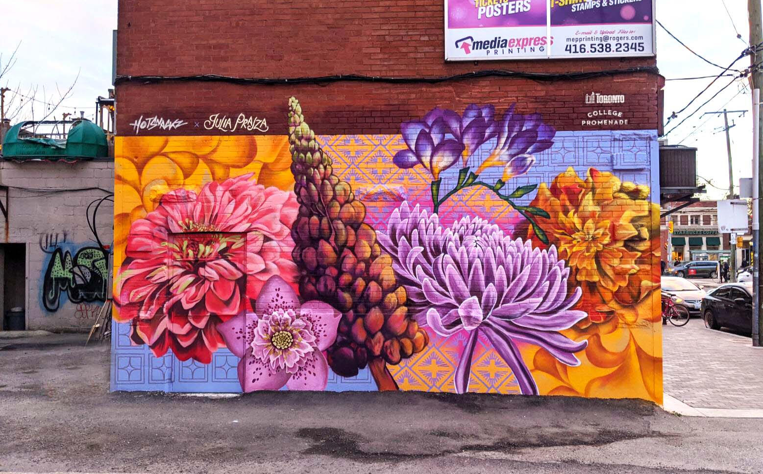 "Efflorescence" painted in collaboration with Julia Prajza for the College Promenade BIA. 2024